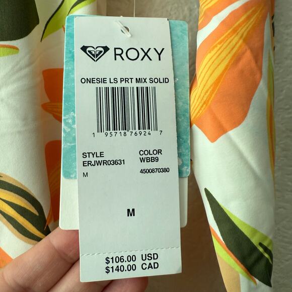Roxy Long Sleeve UV Tropical Floral Print Bodysuit One Piece Swim Surf Rashguard - Picture 12 of 12